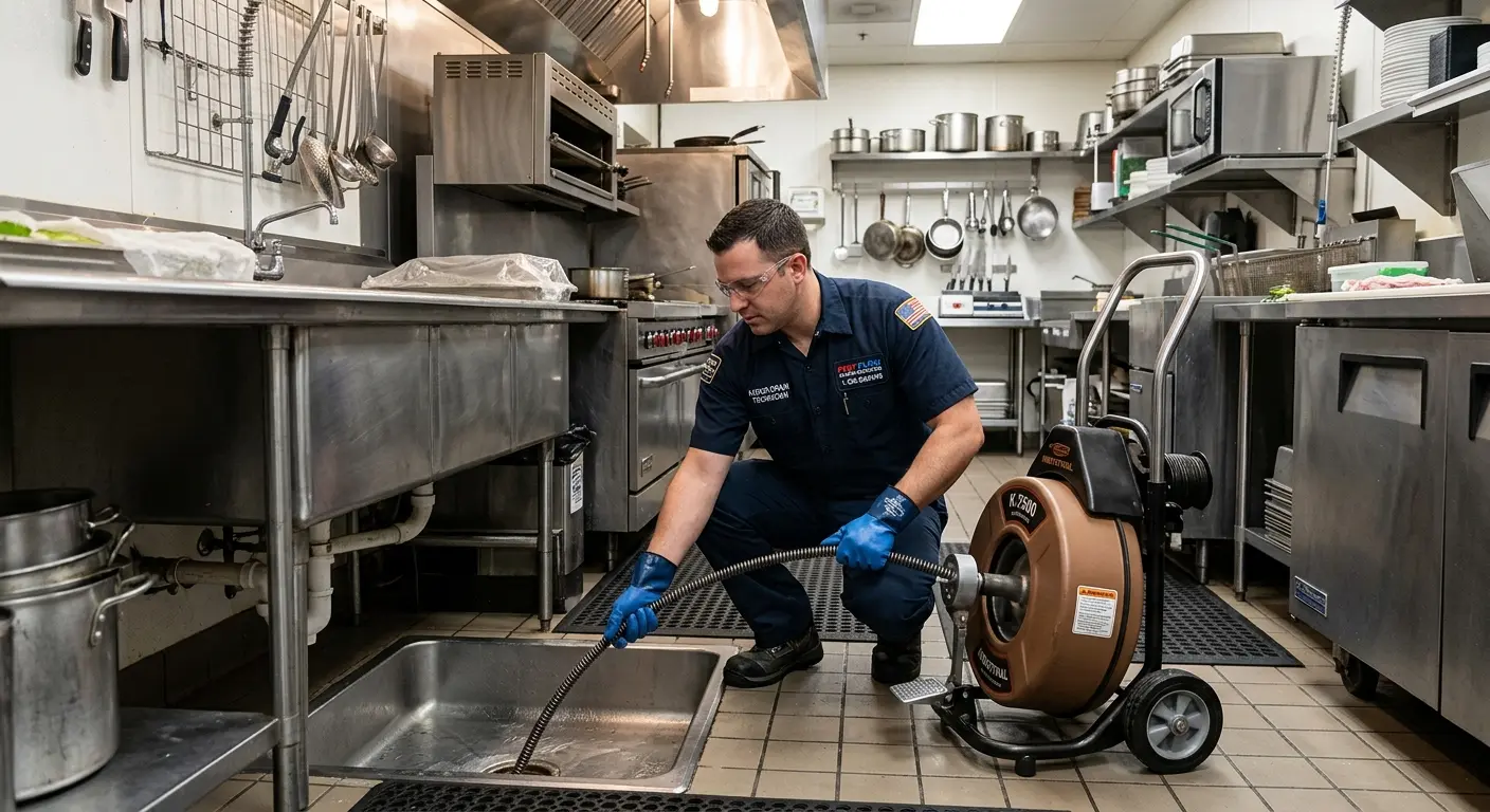 Commercial drain cleaning service in a restaurant kitchen in Alexander City